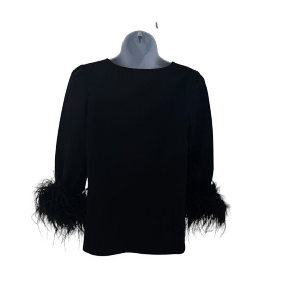 Tuckernuck Black V-Neck Blouse with Feather Trim Cuffs - Picture 8 of 12